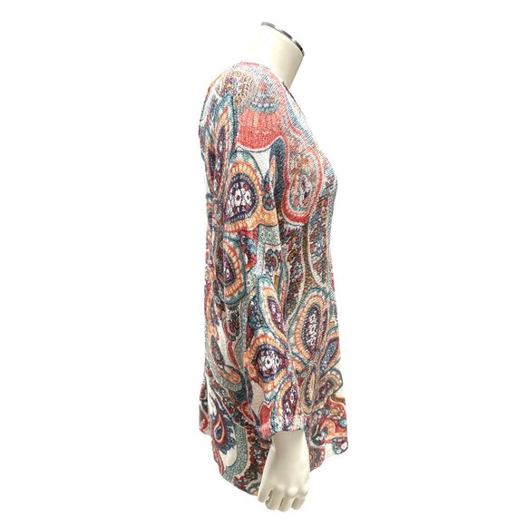 Chicos Size 2 Large Multicolor Tunic Paisley Knit Tunic Boho City Resort Style - Picture 6 of 13